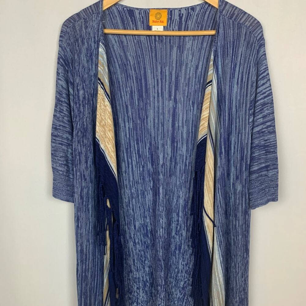 Ruby Rd. Fringe Open Cardigan Sweater L NWT - Picture 4 of 10